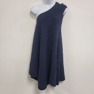 Guido Lombardi Womens Chunky Merino One Shoulder Sweater Size S Blue Ribbed Knit